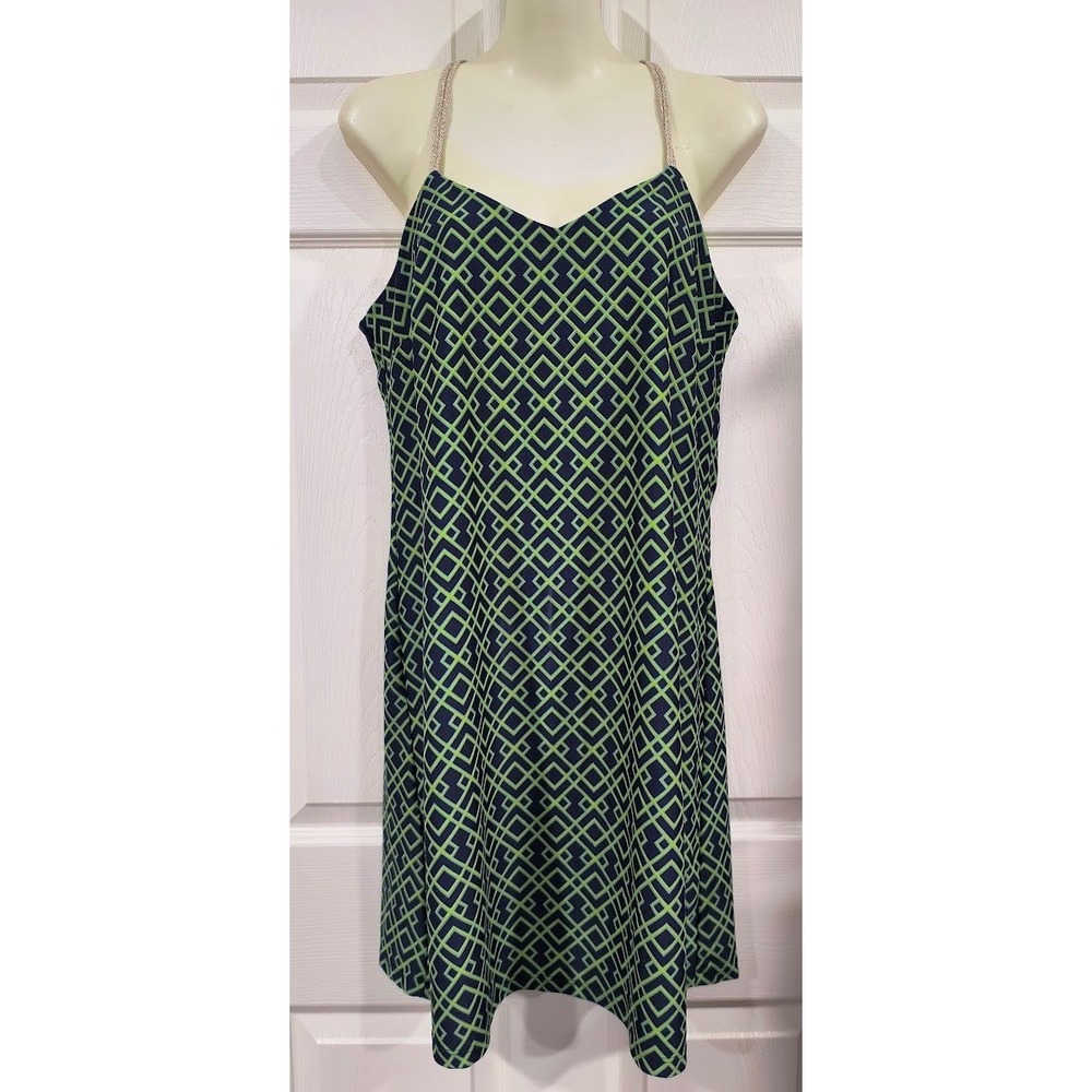 Jude Connally Green Navy Geometric‎ Trellis Racerback Shift Dress Small